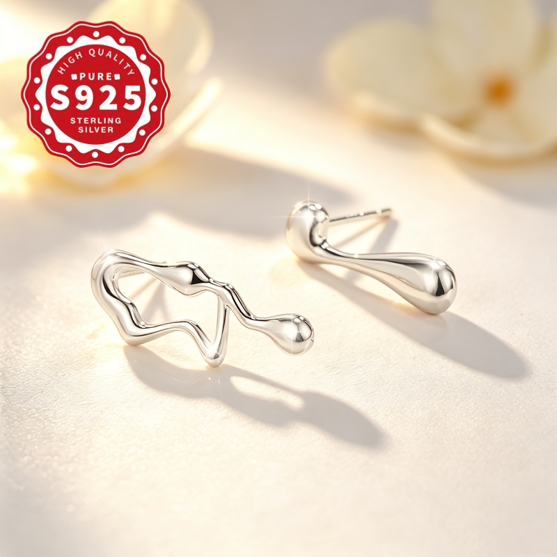 Women's S925 Silver Asymmetrical Teardrop Ear Studs — Trendy Design